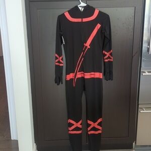 Teen Black and Red Ninja Costume Hooded Jumpsuit With Nunchuck - Size 14-16 NWT